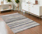 4’ X 6’ Blue And Beige Distressed Stripes Area Rug