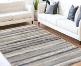 4’ X 6’ Blue And Beige Distressed Stripes Area Rug
