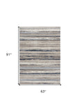 4’ X 6’ Blue And Beige Distressed Stripes Area Rug
