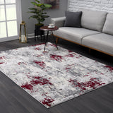 6' X 9' Red Abstract Dhurrie Area Rug
