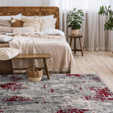 6' X 9' Red Abstract Dhurrie Area Rug