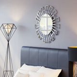 Silver Geometric Design Round Mirror