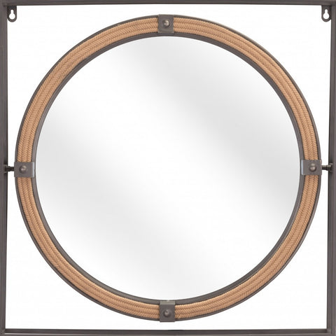 Gray Metal Nautical Round Mirror