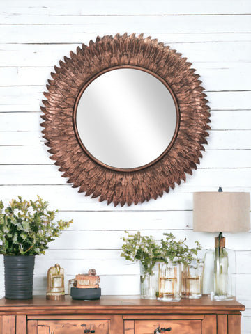 Bronze Leaf Round Framed Accent Mirror