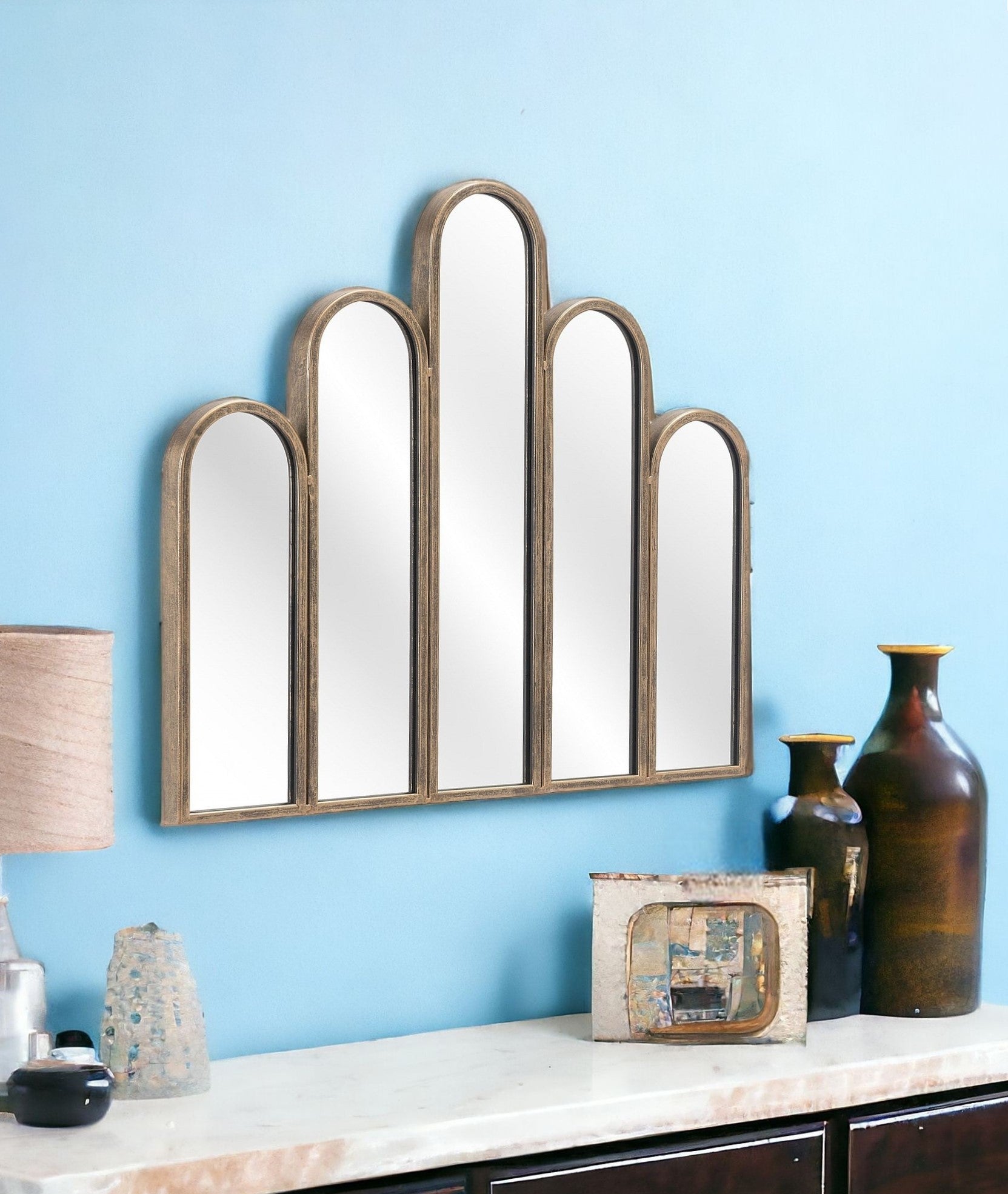 Antiqued Gold Deco Shape Mirror