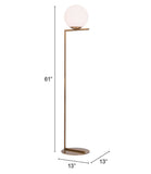 61" Brass Floor Lamp With White Glass Globe Shade