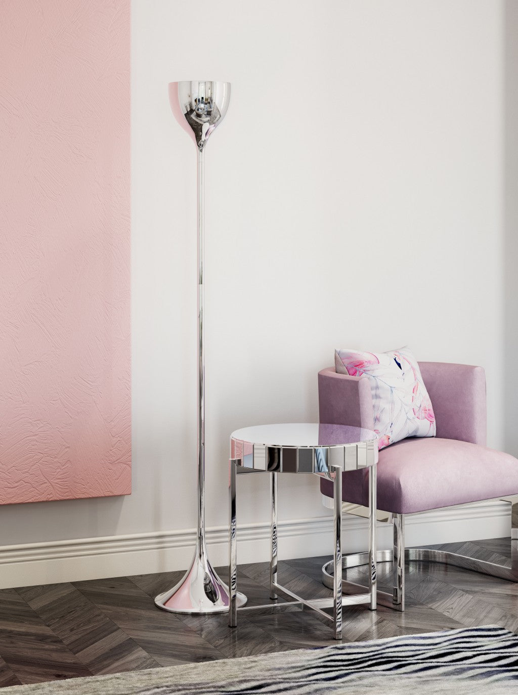 67" Steel Floor Lamp With Silver Steel Bell Shade