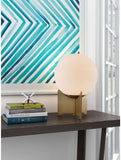 37" Brass Metal Bedside Table Lamp With Off White Globe Shade