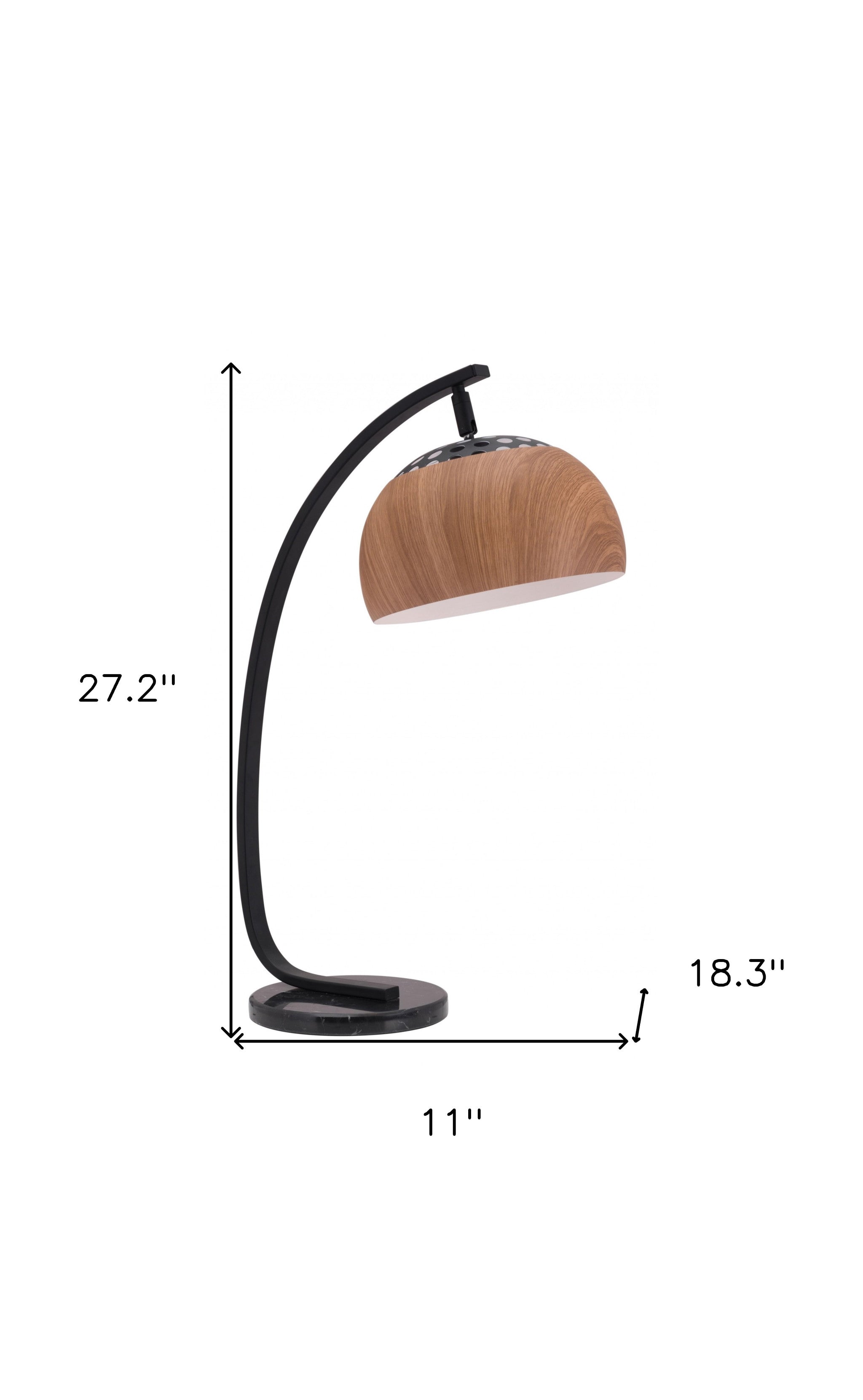 27" Black Metal Bedside Table Lamp With Brown Dome Shade
