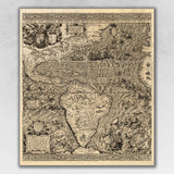 Vintage 1562 Map Of Early Americas Unframed Print Wall Art