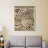 Vintage 1562 Map Of Early Americas Unframed Print Wall Art