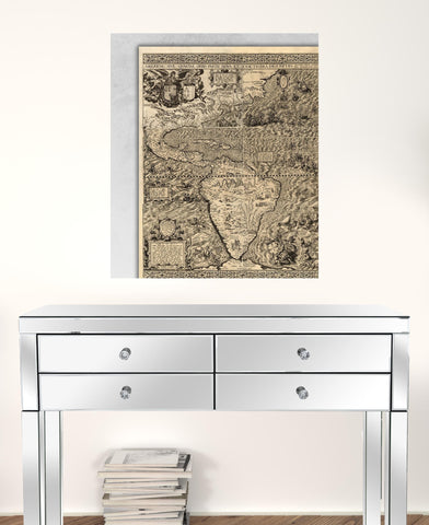 Vintage 1562 Map Of Early Americas Unframed Print Wall Art