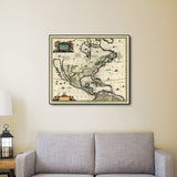 Vintage 1652 Map Of Early North America Unframed Print Wall Art