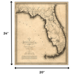 24" X 28" C1823 Early Map Of Florida  Vintage  Poster Wall Art