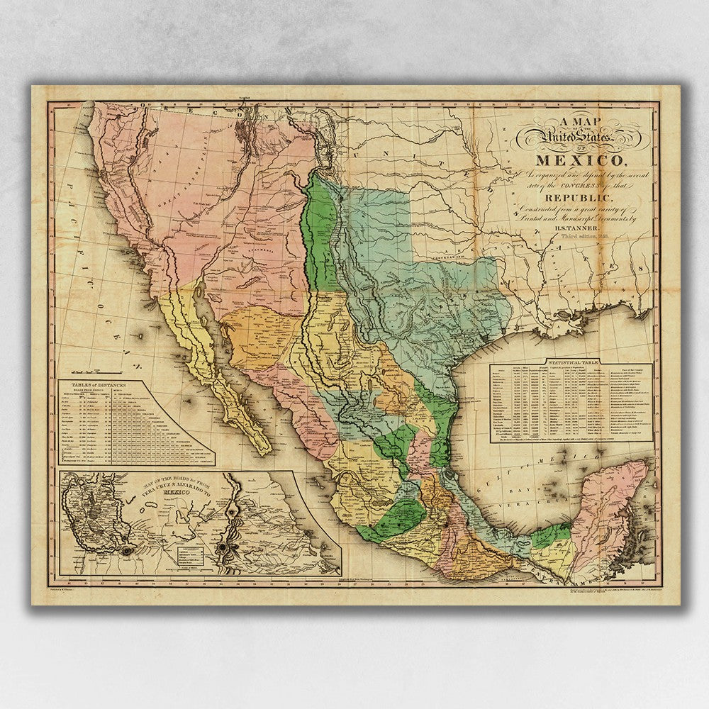 Vintage 1846 Map Of Mexico Unframed Print Wall Art