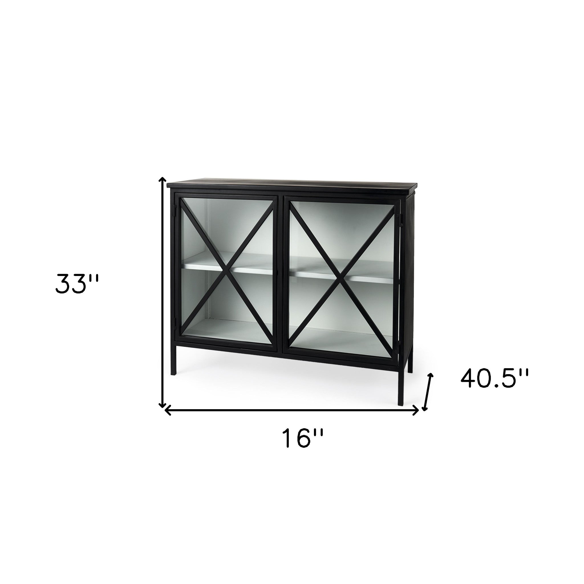 Slender Sleek Black Two Door Glass Cabinet