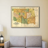 20" X 28" Map Of Indian And Oklahoma Territories Vintage Poster Wall Art