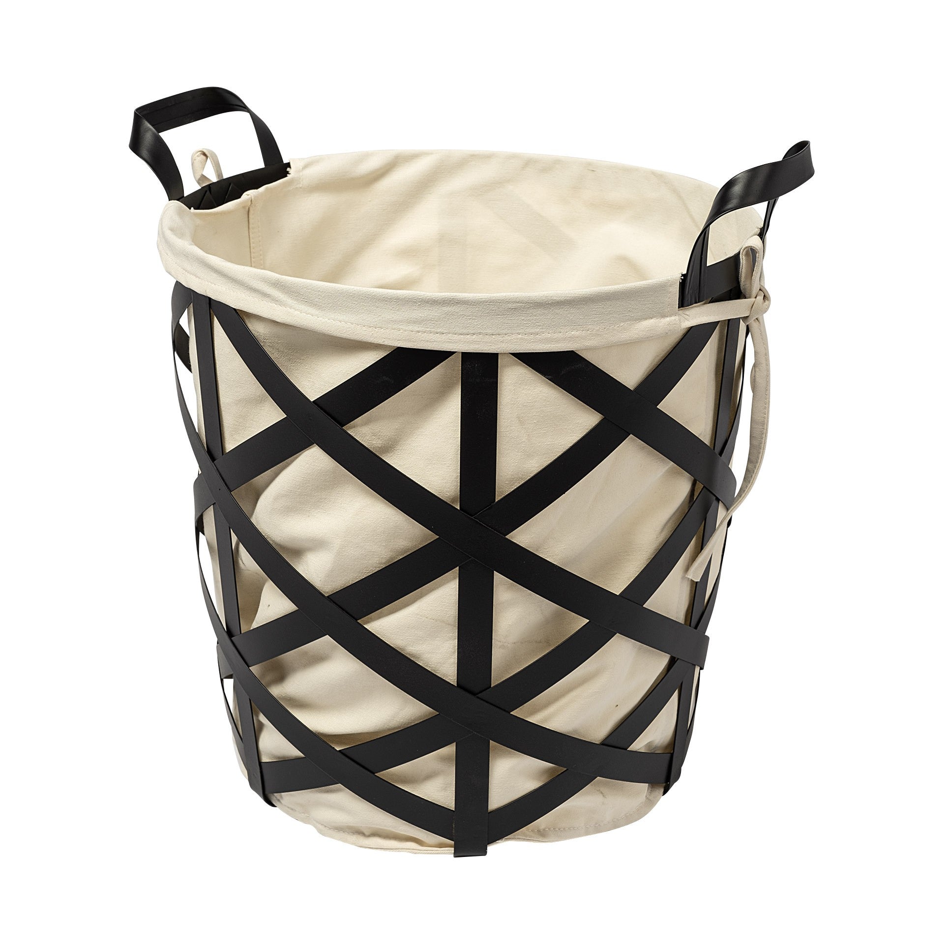 Black Woven Metal Basket With Cream Fabric Liner