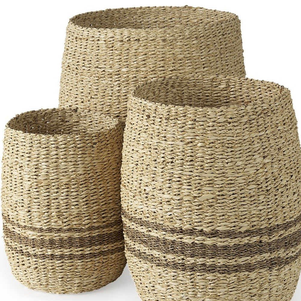 Set Of Three Detailed Wicker Storage Baskets