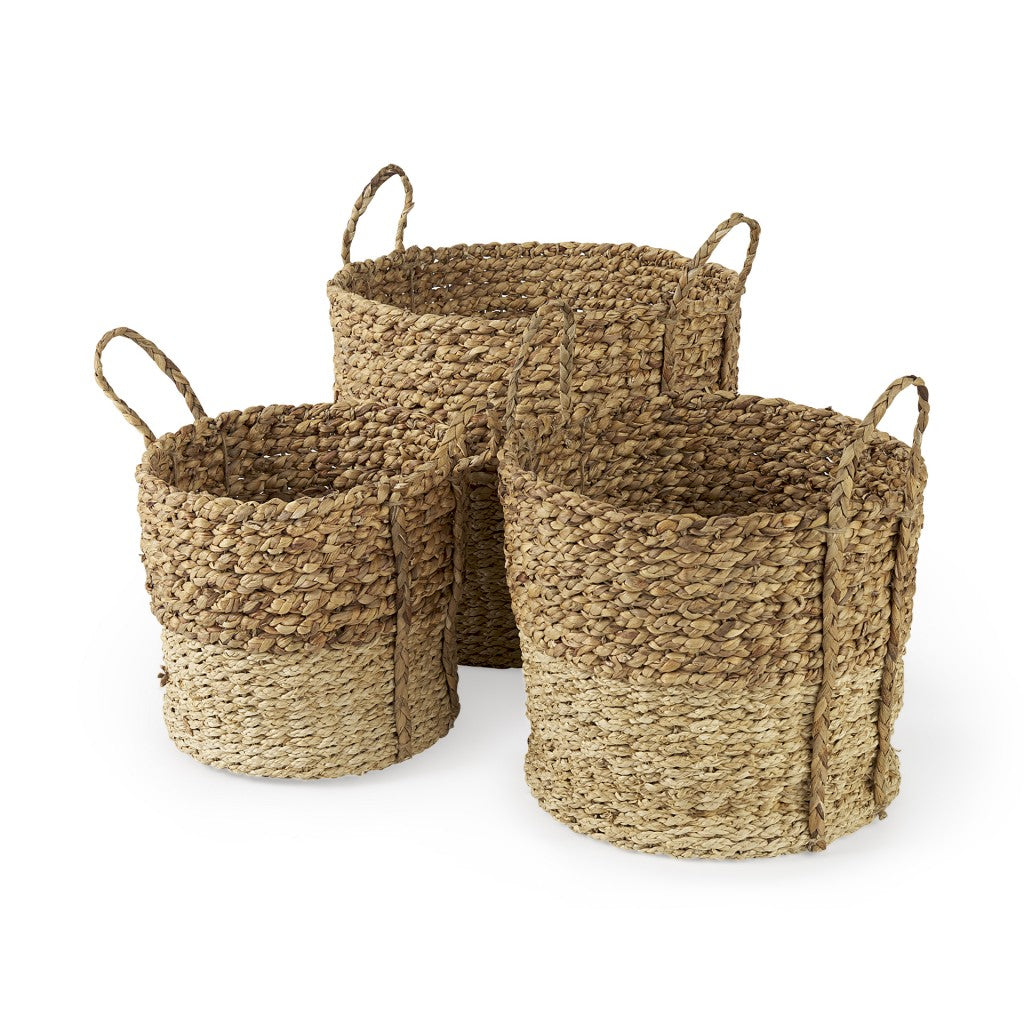 Set Of Three Two Tone Wicker Storage Baskets
