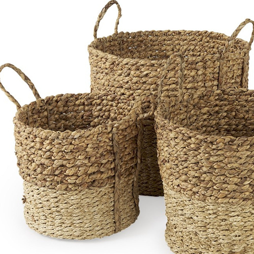 Set Of Three Two Tone Wicker Storage Baskets