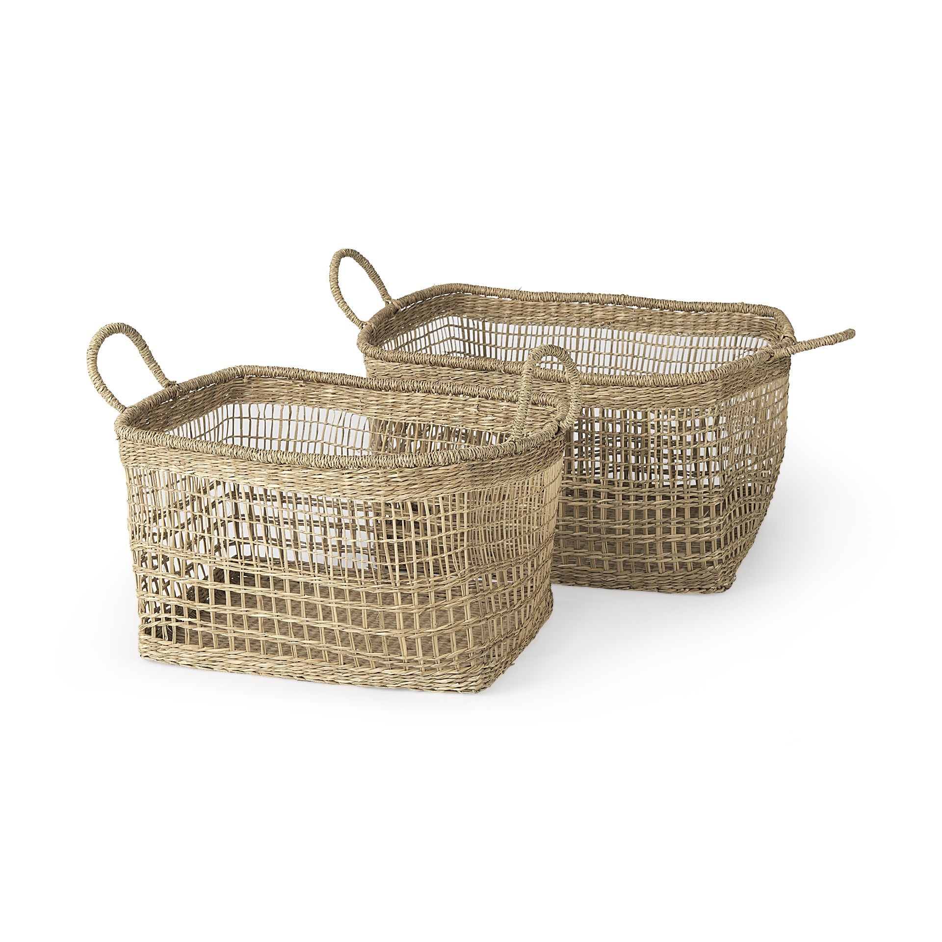 Set Of Two Brown Wicker Storage Baskets