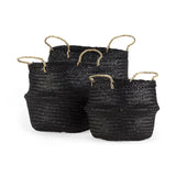 Set Of Three Black Wicker Storage Baskets