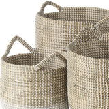 Set Of Three Beige And White Storage Baskets