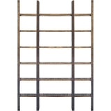 90" Brown Wood and Iron Six Tier Shelving Unit