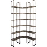 90" Black Iron Frame Curved Wooden Six Tier Shelving