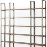 90" Brown Distressed Metal and Solid Wood Six Tier Bookcase