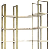 90" Natural and Gold Iron and Solid Wood Curved Six Tier Corner Bookcase