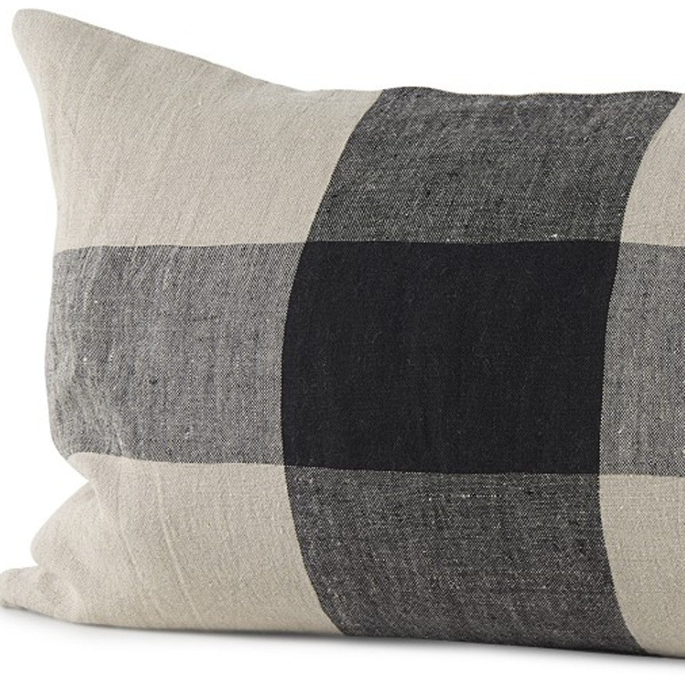 Beige And Black Plaid Pattern Lumbar Throw Pillow Cover