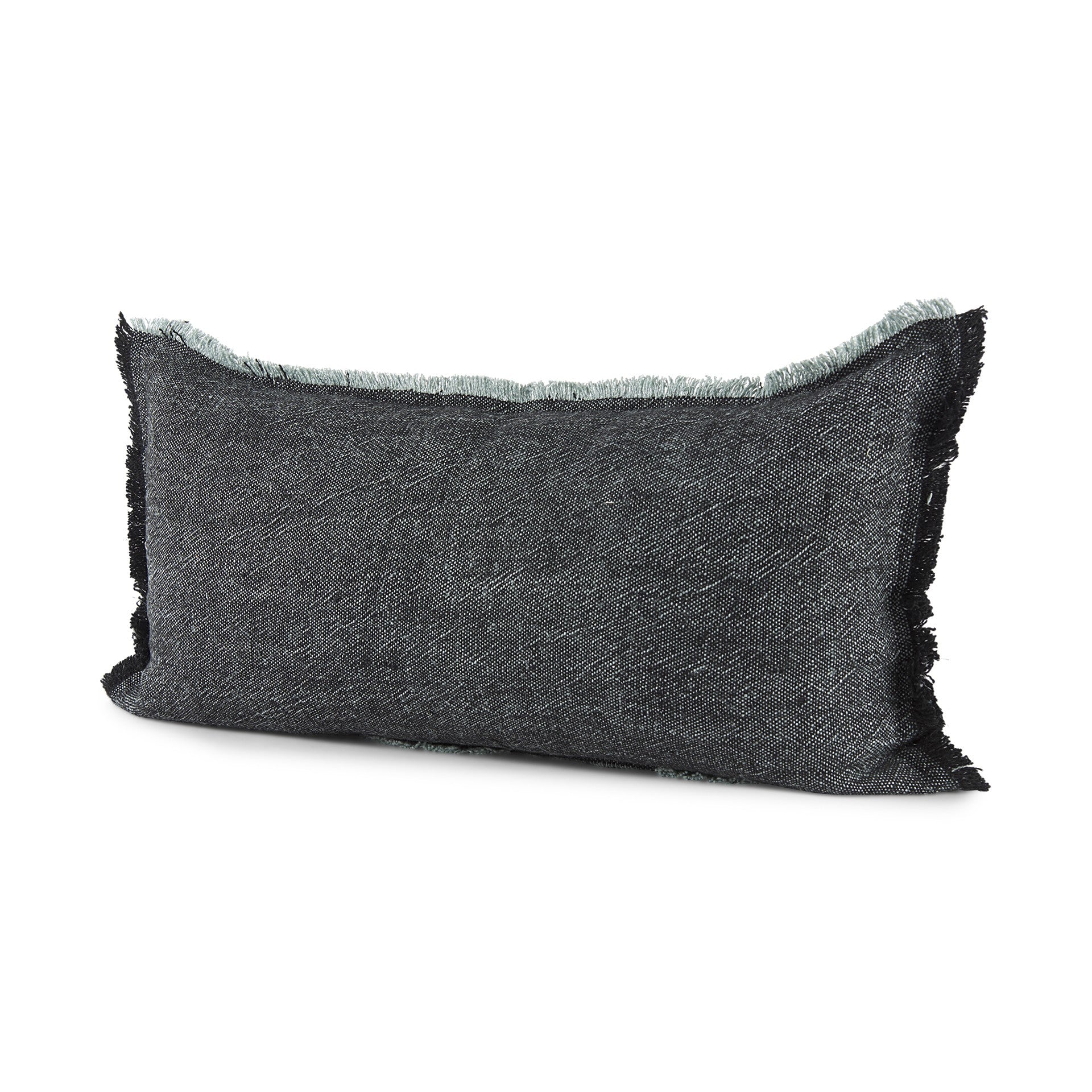 Dark Gray Fringed Lumbar Throw Pillow Cover