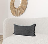 Dark Gray Fringed Lumbar Throw Pillow Cover