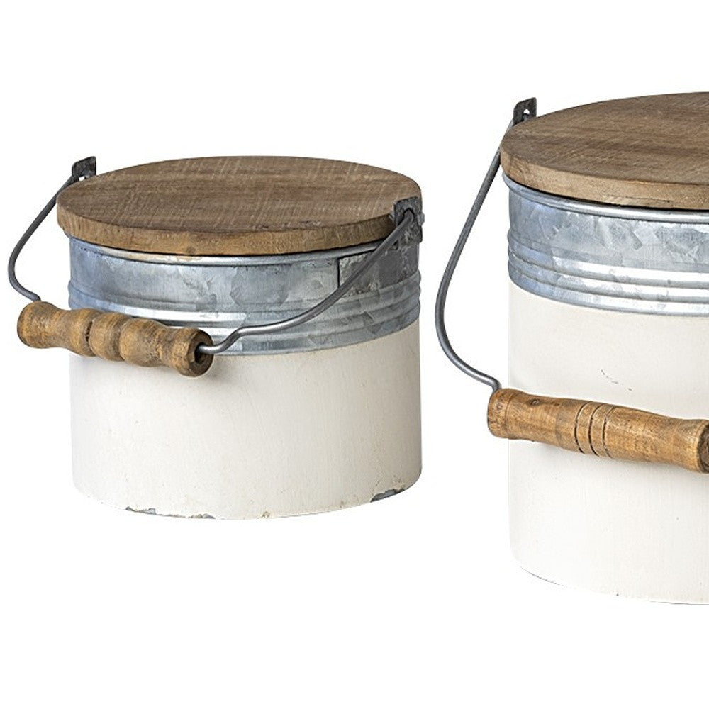 Set Of Three Rustic White Metal Storage Cans