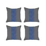 Set Of 4 Blue Houndstooth Pillow Covers