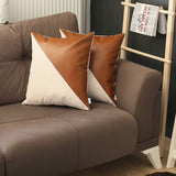 Set Of 2 White And Faux Leather Lumbar Pillow Covers
