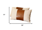 Set of Two 12" X 20" Ivory and Brown Throw Pillow Cover