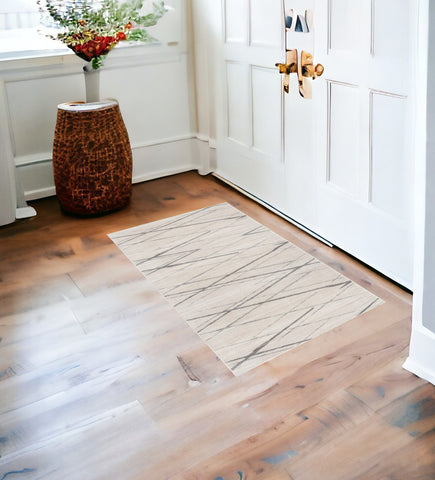 2' X 6' Gray Geometric Dhurrie Area Rug