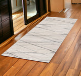 2' X 6' Gray Geometric Dhurrie Area Rug