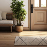2' X 6' Gray Geometric Dhurrie Area Rug