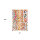 4' x 6' Orange and Ivory Southwestern Dhurrie Area Rug