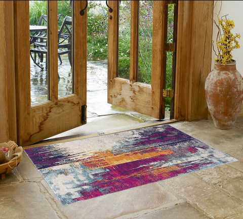 5' X 7' Magenta Abstract Dhurrie Area Rug