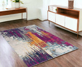 5' X 7' Magenta Abstract Dhurrie Area Rug