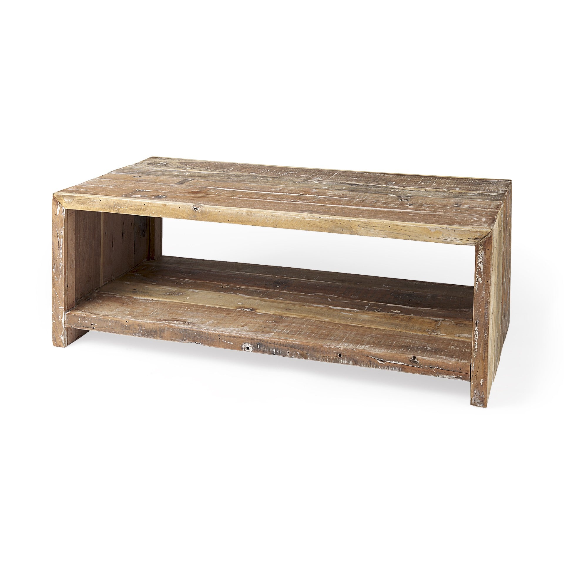 48" Natural Solid Wood Coffee Table With Shelf