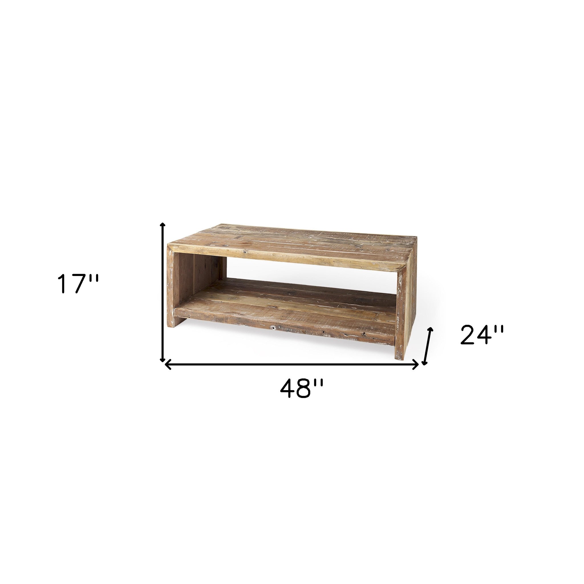 48" Natural Solid Wood Coffee Table With Shelf