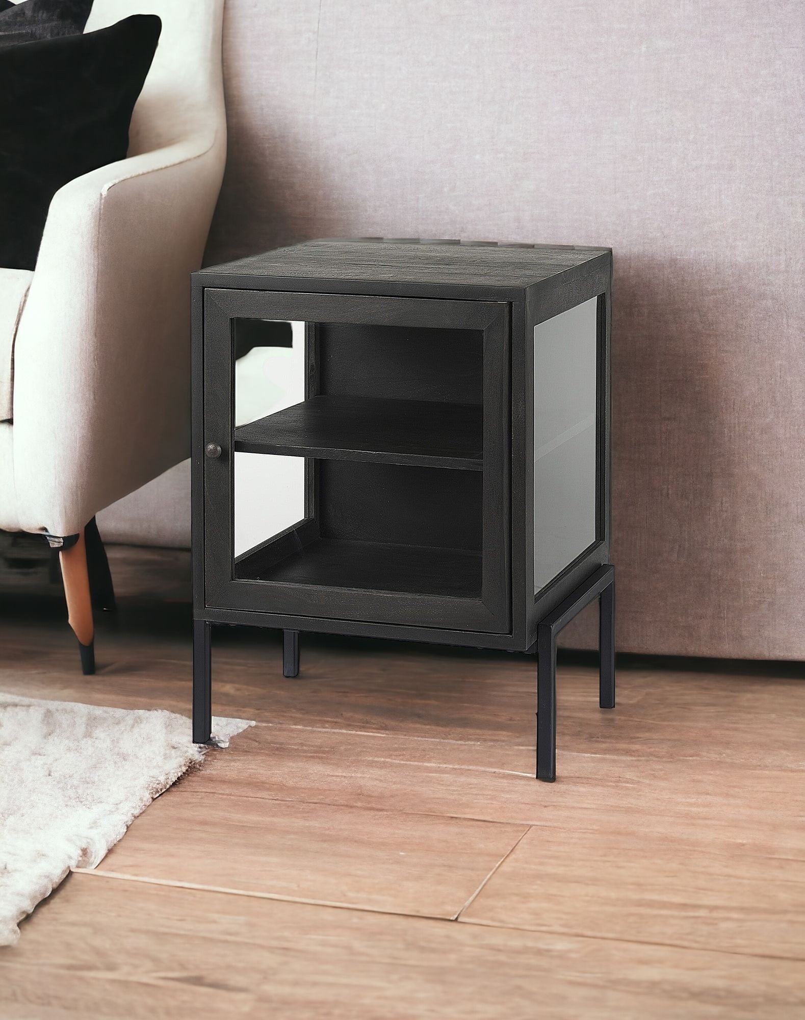 26" Black And Brown Solid Wood Square End Table
