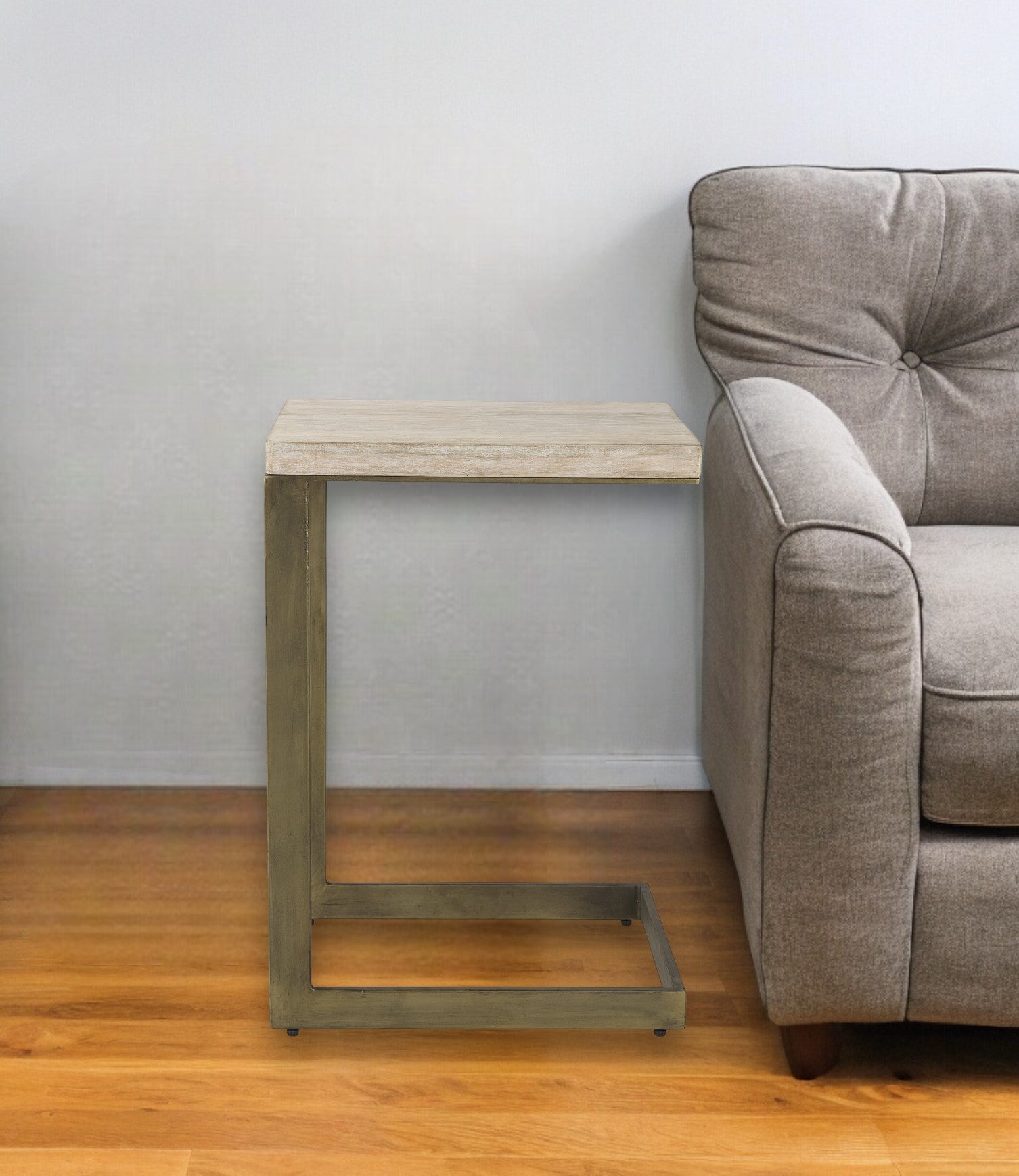 26" Beige Solid Wood Square End Table