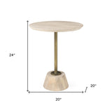 24" Beige Solid and Manufactured Wood Round End Table